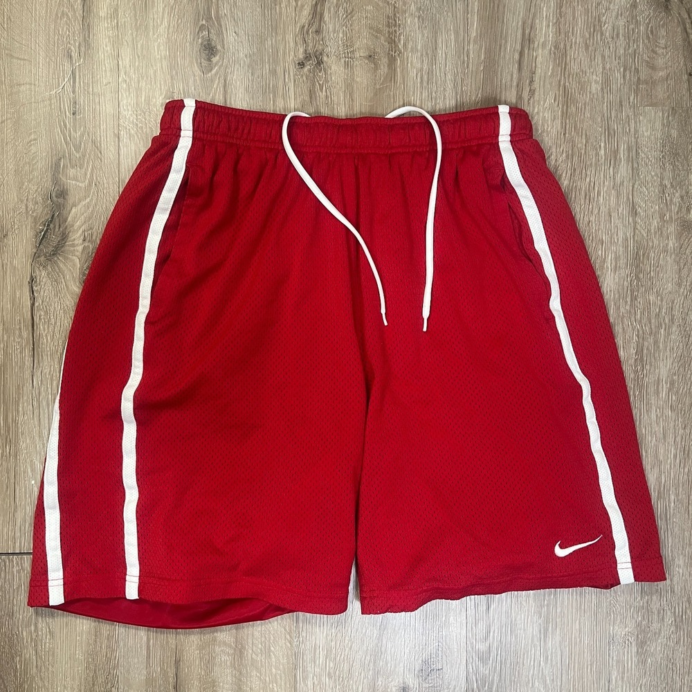 Nike 9" Short Men's Size XL Red White Mesh Striped Performance Active Athletic